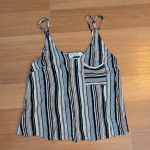 Cage Striped Spaghetti Strap Tank Top in Black, White & Brown